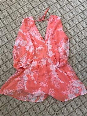 Francesca's Collections Coral Pink Floral Romper
